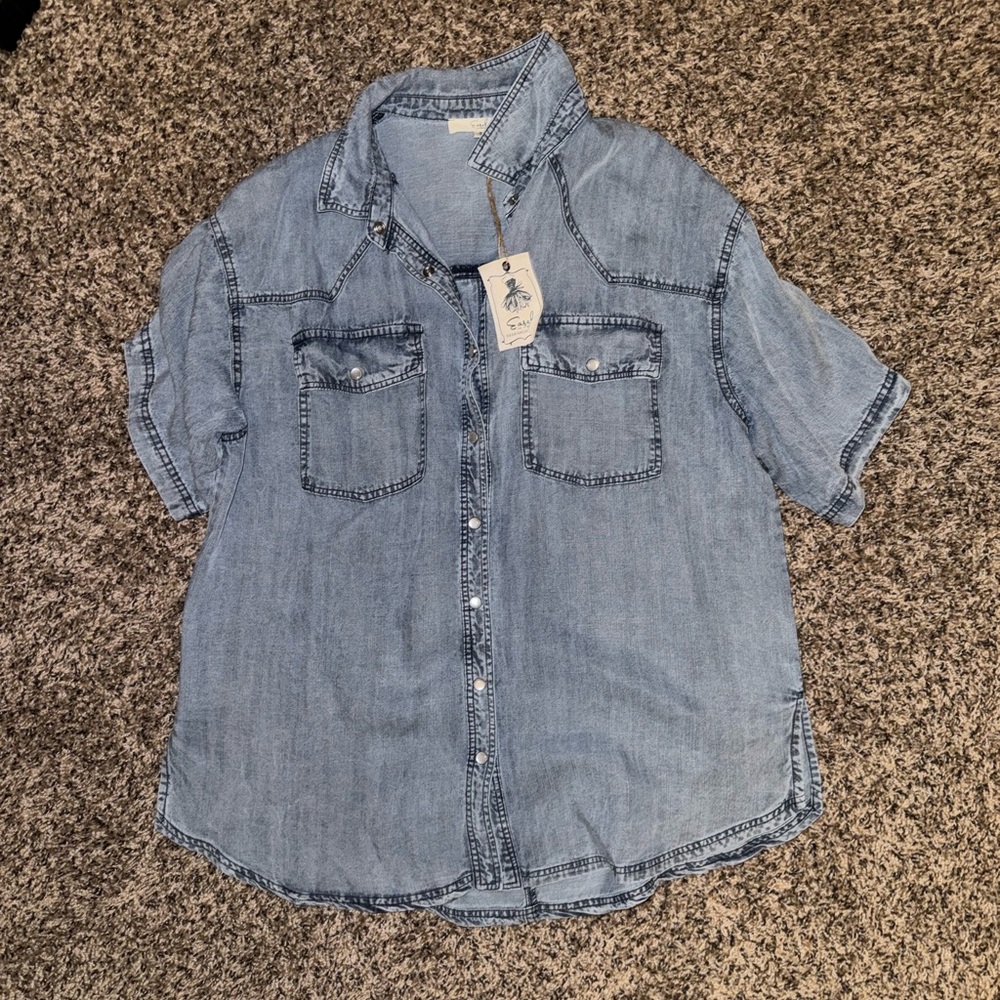 Oversized boutique denim short sleeve button down